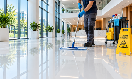 Modern Lobby Cleaning in Progress